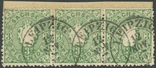 SACHSEN 1863, 3 Pf. grün im waagerechten Dreierstreifen, linke Marke 