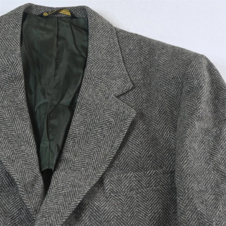 Vtg USA Made 44L Green Herringbone 100% Wool Tweed Blazer Jacket Sport Coat - Image 2 of 4