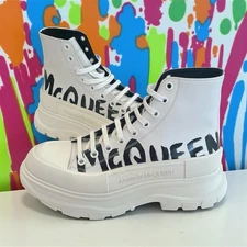 $790 Alexander McQueen ,Treadslick Nappa Joey High Top Sneakers White/Black 42