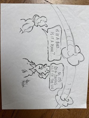 Original Roy Nixon signiert Cartoon Zeichnung Kunstwerk Stift & Tuscheknebel Cartoon Superman