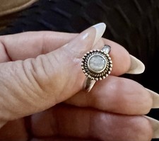 Sterling Silver 925 Dainty Beaded Moonstone Ring Boho Hippie Minimalist 5.75
