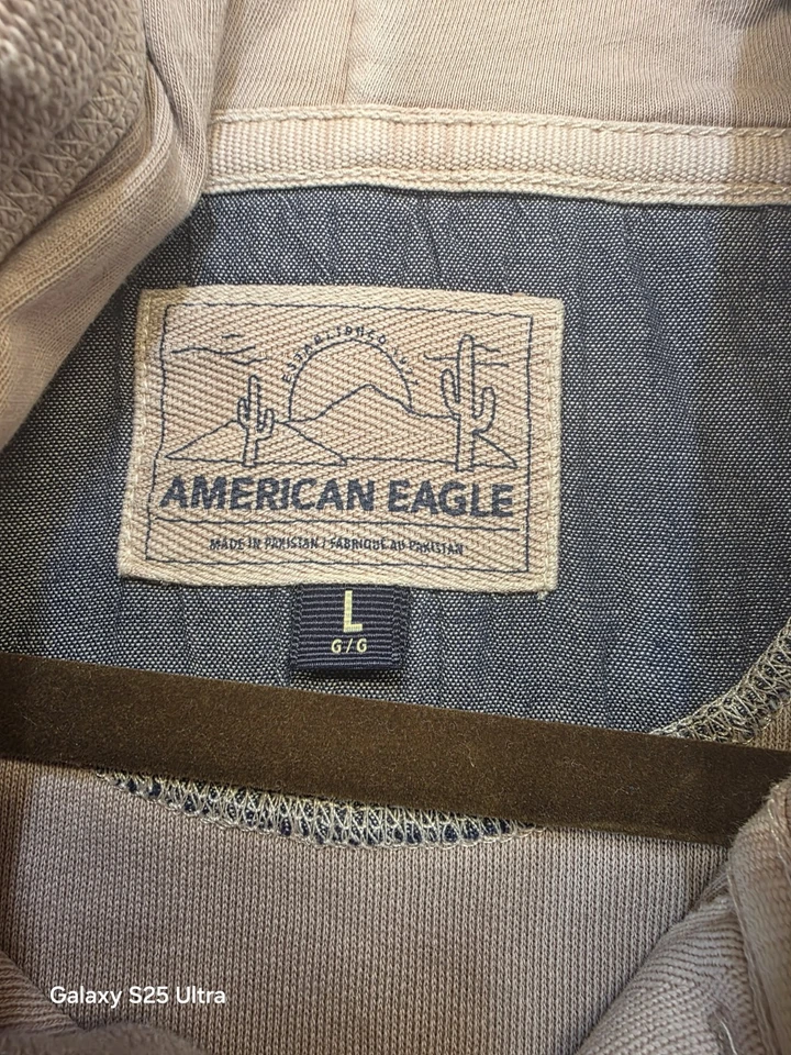 Moletom com capuz American Eagle Bonfire Terry lã Baja Henley rosa grande tamanho grande - Imagem 3 de 4