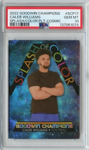 2022 UD Goodwin Caleb Williams SPLASH OF COLOR Cosmic Rookie #'D 186/199 PSA 10