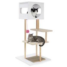 40" wood Cat Tower w/2-Door Condo 2 Corrugated Cardboard Scratchers Hanging Ball