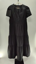 Quince Women 100% Organic Cotton Poplin Tiered Maxi Dress Black Basic Sleeved XL