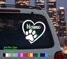 Personalized Custom Pet Name Paw Print Heart Car Window Decal Bumper Sticker