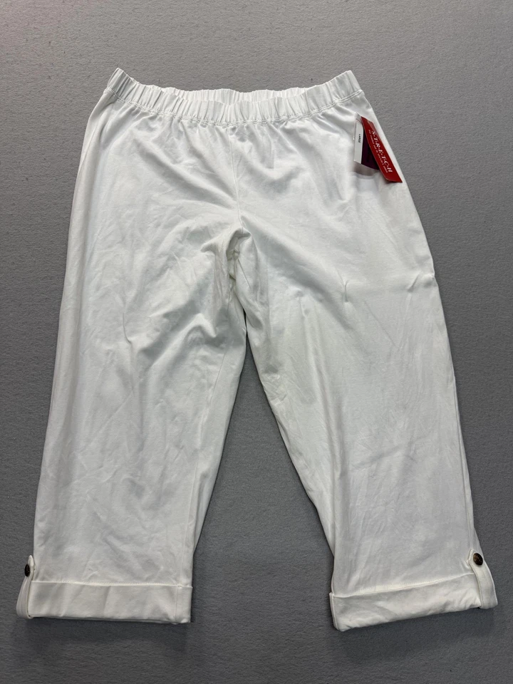 Pantalones Cathy Daniels Mujer Grandes Blancos Capri Pull On Elastizados Bolsillos con Puños Foto 2 de 4