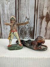 Vtg. Composition N. American Indian Toy Figure Elastolin Lot Of Two.