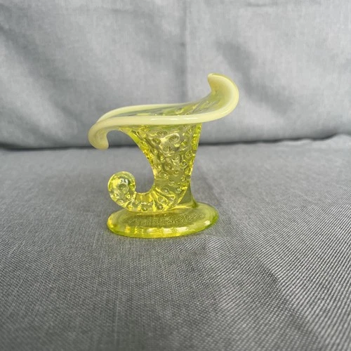 Fenton Hobnail Yellow Topaz Opalescent Glass Cornucopia Vase