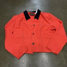 Sag Harbor Dress Jacket Womens 14 Red Navy Contrast Collar Cropped Button Front