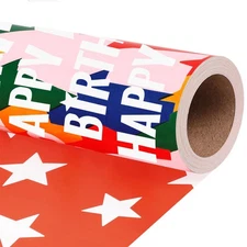 LaRibbons Reversible Birthday Wrapping Paper 17in x 33ft Birthday Star Color