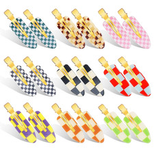 18PCS No Bend Hair Clips Checkerboard Acrylic Flat Bang Clips for Women Girls