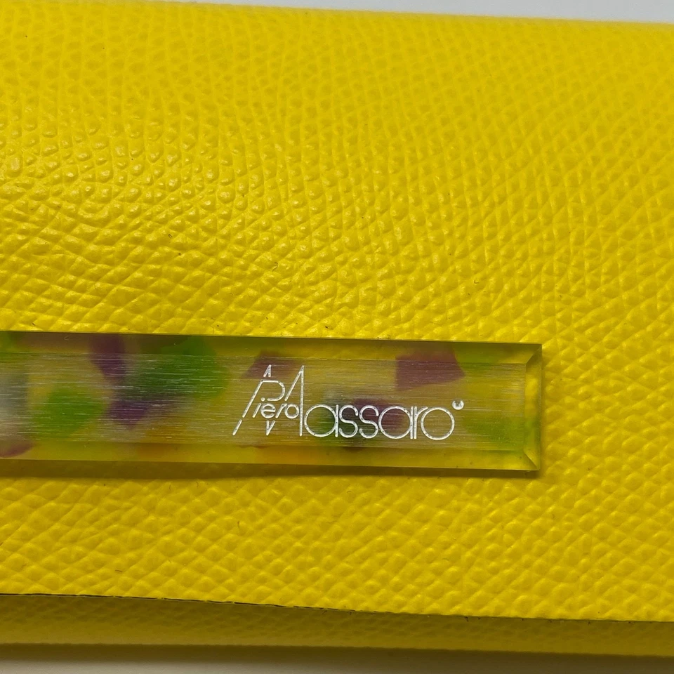 Estuche de Anteojos Piero Massaro De Colección Estuche de Cuero Guijarro Amarillo Solo Hecho en Italia Foto 3 de 4