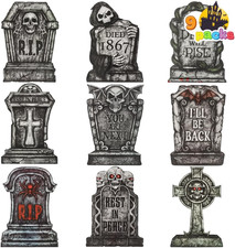 16" 9 Pcs Halloween Tombstones Decorations Outdoor, Graveyard Yard Lawn Plastic