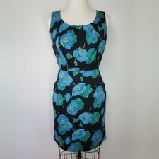 Ann Taylor Loft Size M Dress 100% Cotton Floral Fitted Classic Pockets Black