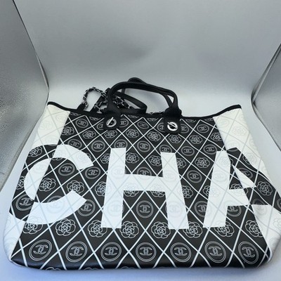 CHANEL Camellia Black White Large Shopping 2way Tote Shoulder Bag A57161