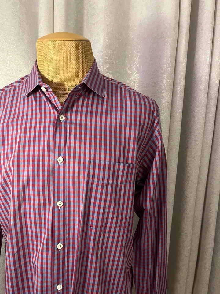 Camisa de vestir BILLY Reid para hombre azul borgoña guinga a cuadros talla XL Foto 2 de 4