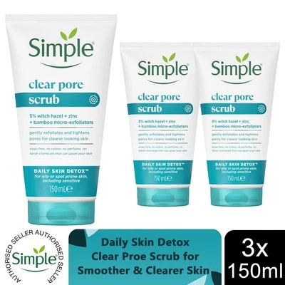 3 x 150ml Simple Daily Skin Detox Porenpolieren Gesichtspeeling für fettige Haut
