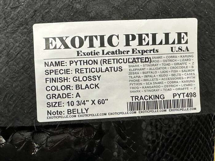Negro Brillante Genuino Pitón Piel de Serpiente Cuero Piel Real Piel de Serpiente Sonajero Boa 98 Foto 4 de 4