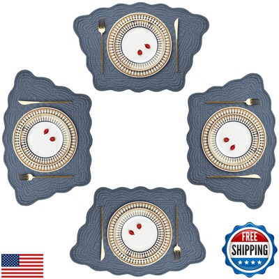 HOMBYS Quilt Round Table Placemats Set of 4, 100% Cotton Fabric Placemats Sof