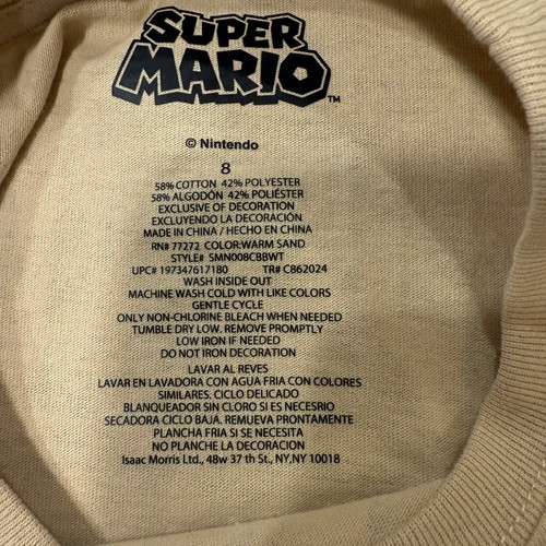 Super Mario Bros T-Shirt Size 8 Boys Beige Crew Neck Graphic Tagless Gamers NWT - Picture 3 of 6