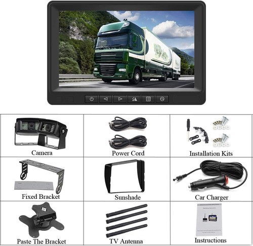 FHD 1080P x2 Wireless Trailer Truck Backup Cameras + 7” LCD Monitor Night Vision - Picture 7 of 8