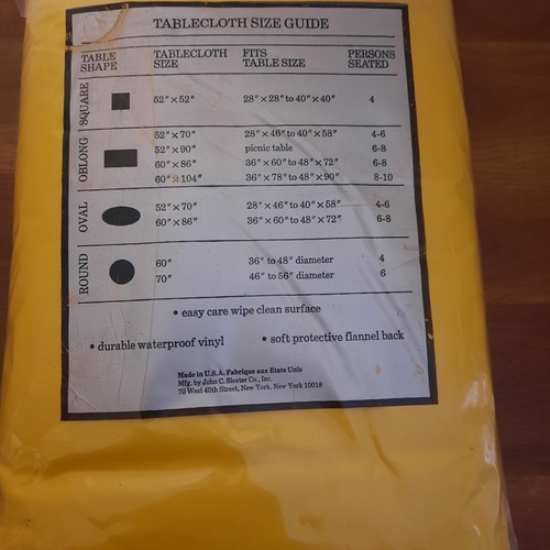 Vtg Yellow Sleater Vinyl Tablecloth 60" x 86" Oval Style T7890 Flannel back - Picture 6 of 6