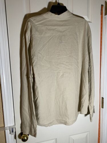 Magaschoni Mens XL Button Down Shirt Khaki Long Sleeve Business Casual Preppy - Picture 4 of 8