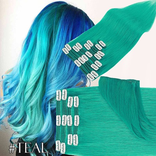 CLEARANCE Clip In 100% Remy Real Human Hair Extensions 8PCS Full Head Lowlights - Picture 35 of 38