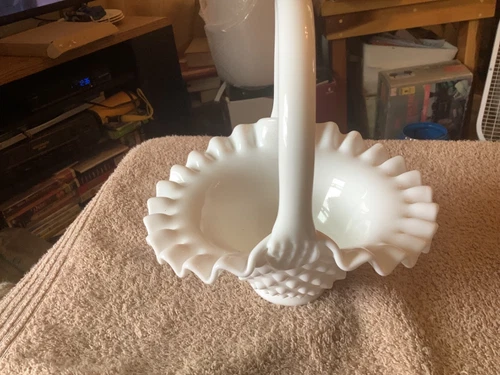 Vintage Hobnail Fluted Basket White Milk Glass