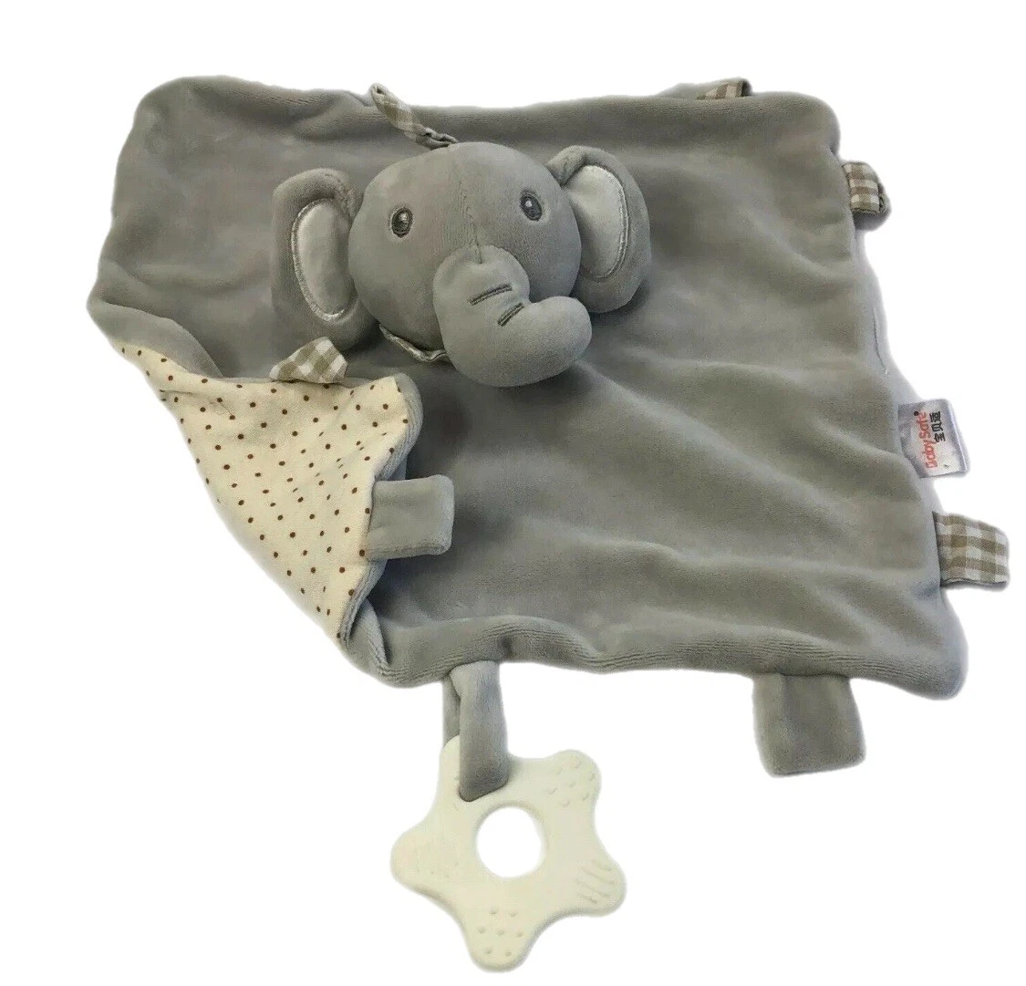Baby Safe Elephant Teething Ring Gray Security Blanket Lovey Plush Dot 11"x11"
