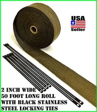 Thermal Header Pipe Tape Titanium Lava Exhaust Wrap 2"x 50ft Black Ties Kit