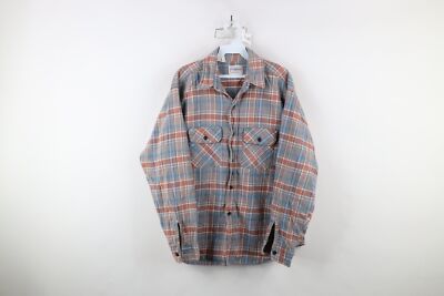 Vtg 70s Five Brother Mens Large Faded Flannel Collared Button 