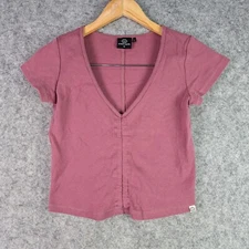 Ocean + Earth Shirt Womens 10 Pink Cropped V Neck Short Sleeve Casual 5023