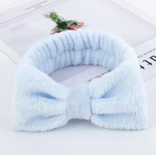 Adult Plush Makeup Hair Band Headband Women Cute Bow Spa Head Wrap - LIGHT BLUE
