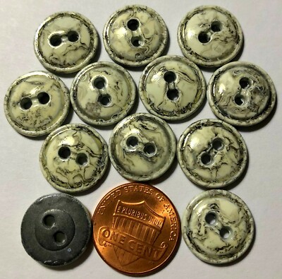 12 Gray Metal Off-white Gray Marblized Sew-through Buttons Almost 5/8'' 15mm 4372