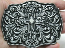 Belt Buckle Cross And Decoration Style Scroll Pewter D-7