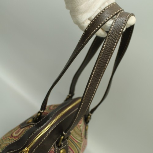 ETRO Paisley Canvas Leather Shoulder Bag Handbag Bordeaux Brown Green - Picture 11 of 24