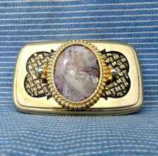 Classic Western Cowboy Belt Buckle Purple White Agate Cowgirl Vtg 80s  .GTA680