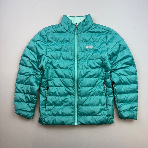 REI Down Puffer Jacket Youth M ( 10-12 ) Full Zip Long Sleeve Green