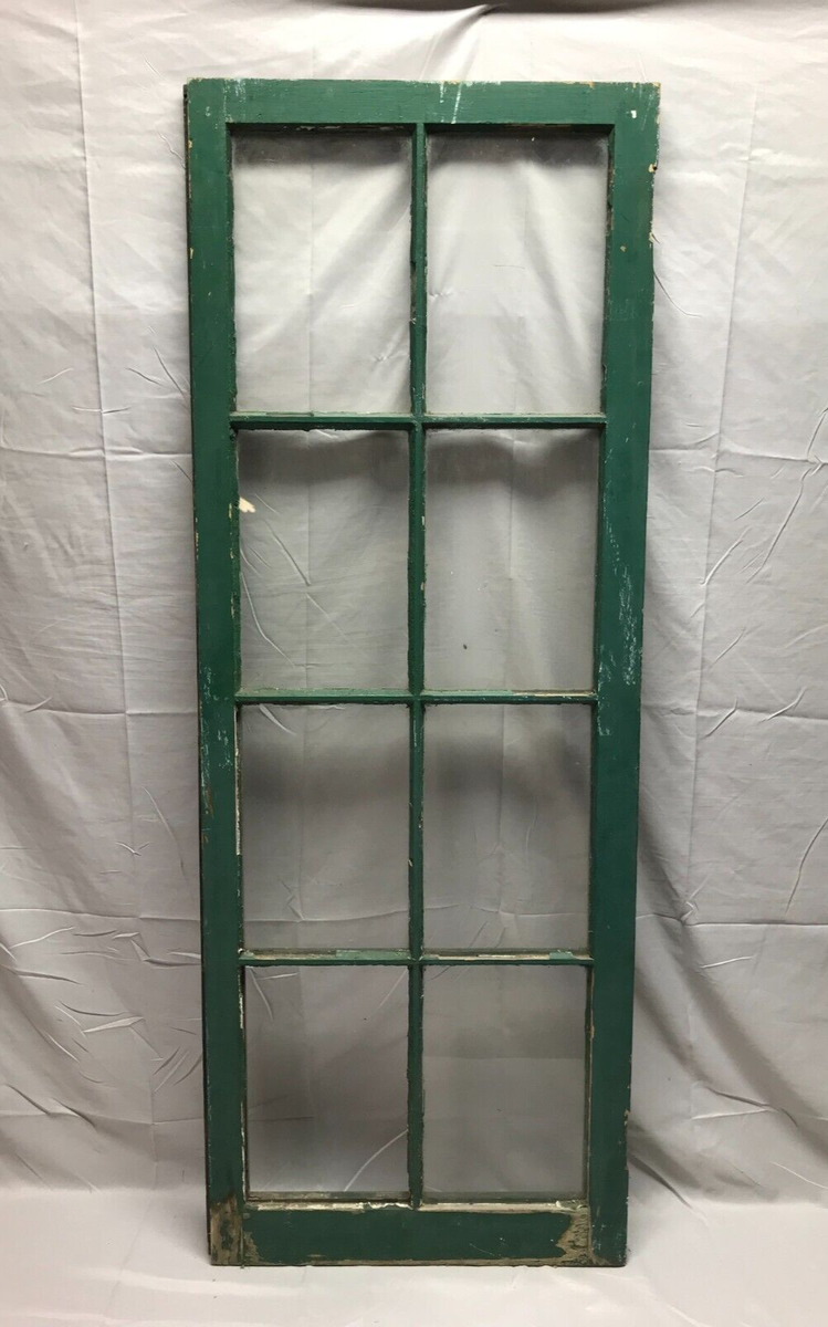 One Antique Single 8 Lite Glass Casement Window 20x54 VTG Green