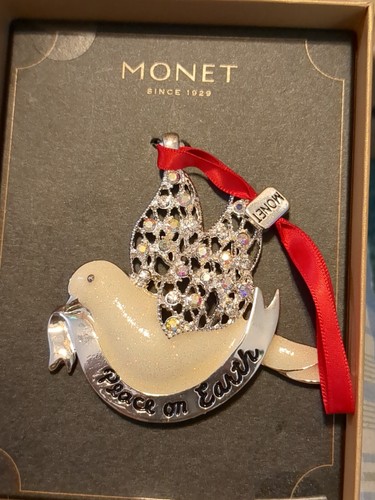 Neu im Karton 2020 Monet "Frieden auf Erden" TAUBE Strass Weihnachtsschmuck VOGEL  - Bild 3 von 7