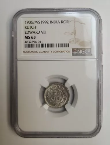 India Kutch Kori Edward VIII 1936 VS1992 KM Y65 NGC MS63 (Invt1042)