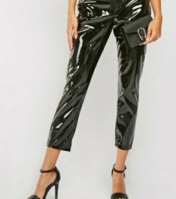 Womens Black Vinyl Trousers Petite Miss 