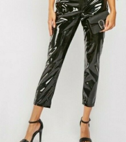 Womens Black Vinyl Trousers Petite Miss 