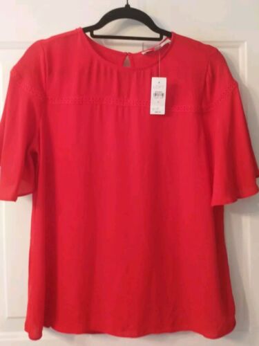 NWT Ann Taylor LOFT Pull Over Short Bell Sleeve Back Key Hole Red Top sz Small