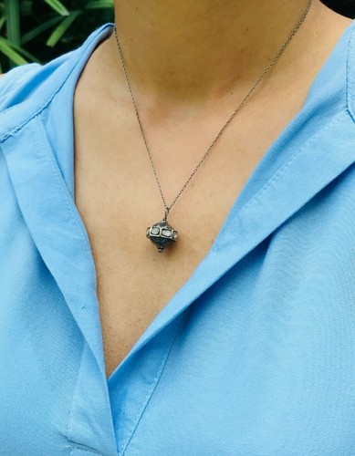 Rosecut Diamond Pendant Necklace 925 Sterling Silver Necklace Victorian Pendant. - Picture 10 of 12