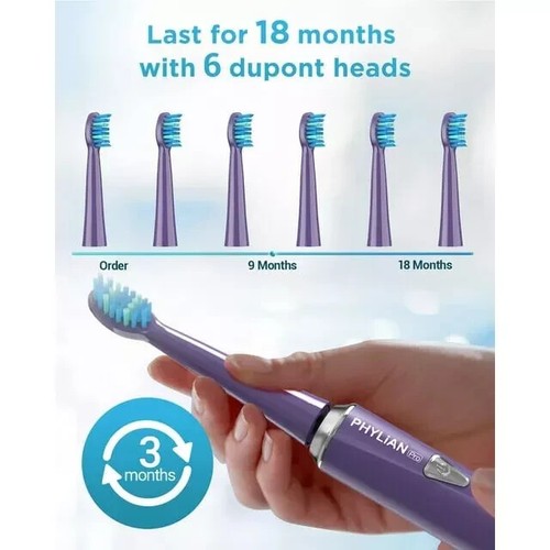 Sonic Electric Toothbrush 6 Brush Heads with Travel Case USB Charing - Purple - Picture 2 of 8