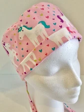 Pink Unicorn Lined Medical Scrub Cap Surgery Chef Dental Veterinarian Chemo Hat