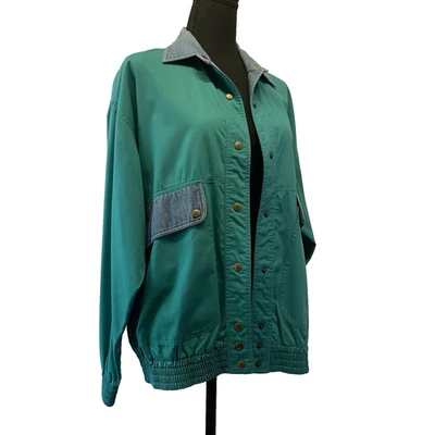 VTG 80s 90s Blue Green Lightweight Jacket Women's Sz M Oversized Denim Accents - Image 1 of 4
